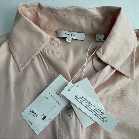 Vince Utility Pocket Stitch Short Sleeve Shirt Rose Water Size X-Small NWT - Picture 4 of 6